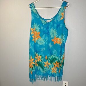 White Stag Tropical Blue/Orange Floral Dress Sz 16W